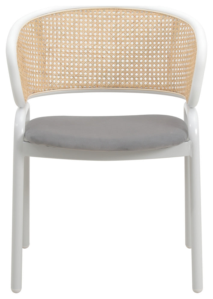 LeisureMod Ervilla Dining Armchair With White Steel Base Set of 2, Gray