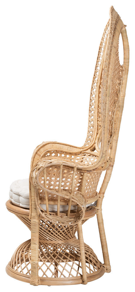 Ediva Modern Bohemian Natural Brown Rattan Peacock Accent Chair