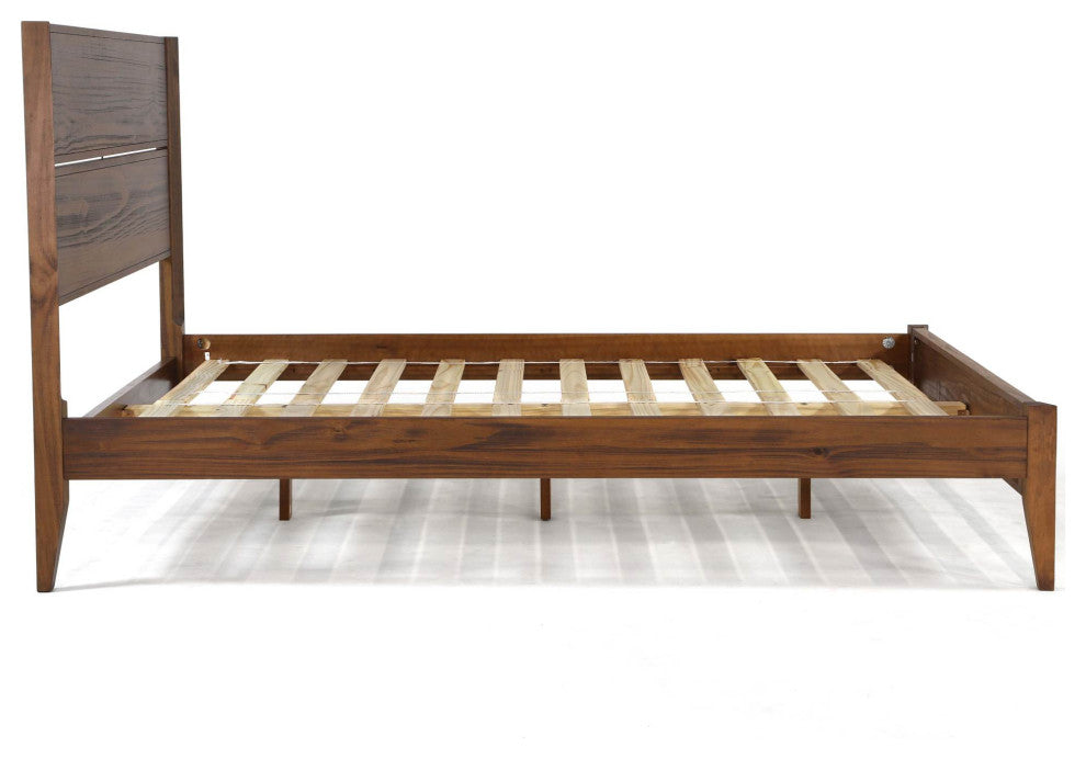 Grain Wood Furniture Mid Century Solid Wood Platform Bed, Brushed Walnut, Full