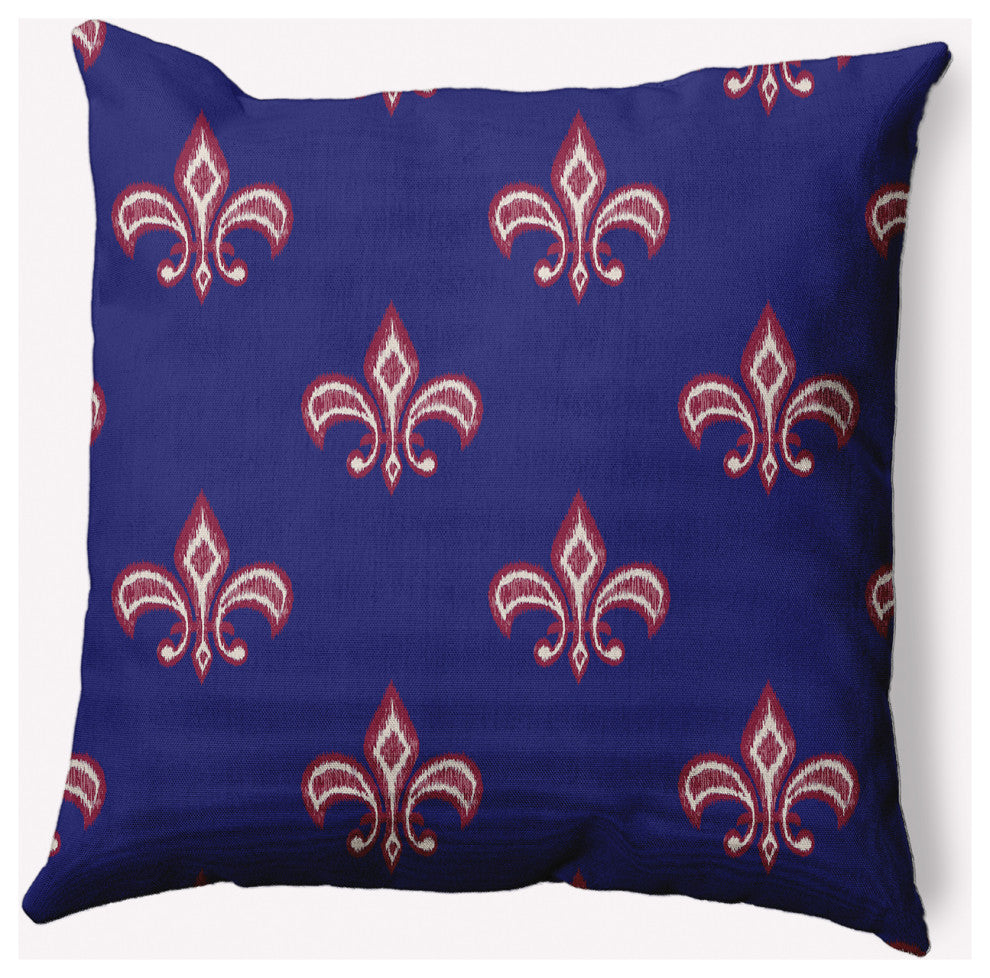 18" x 18" Fleur de Lis Indoor/Outdoor Polyester Throw Pillow, Indigo Blue