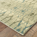Raquel Distressed Geometric Ivory/ Blue Area Rug, 9'10"x12'10"