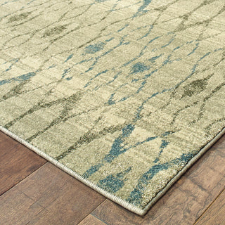 Raquel Distressed Geometric Ivory/ Blue Area Rug, 9'10"x12'10"