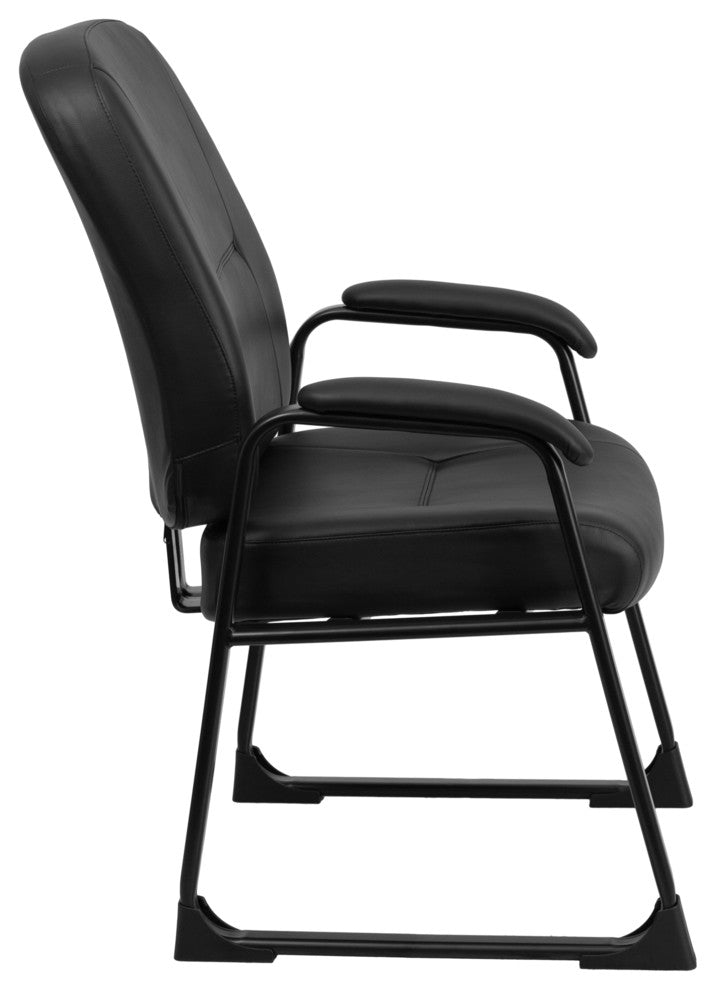 400 lb. Rated Black Leather Executive Side Chair with Sled Base