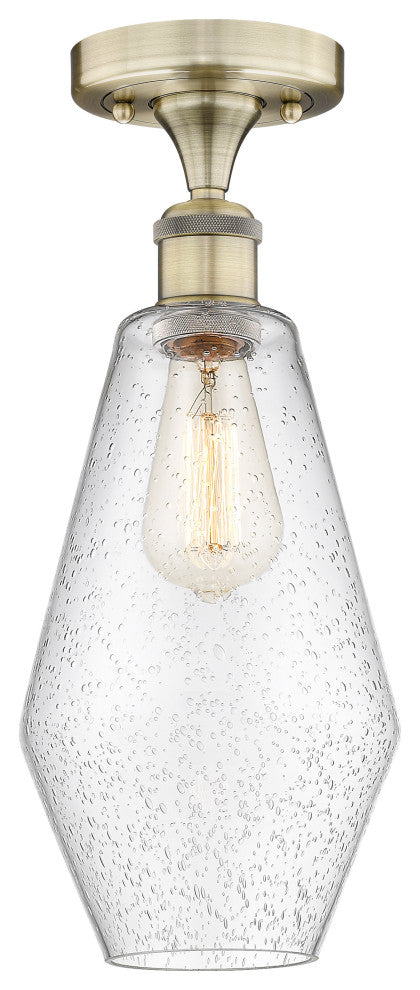 Cindyrella-1 Light 7" Semi-Flush Mount-Antique Brass, Seedy Glass Shade