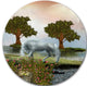 White Horse And Green Trees, Landscape Art Round Wall Art, 11"
