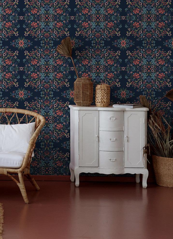 Blue Medallion Floral Peel & Stick Wallpaper