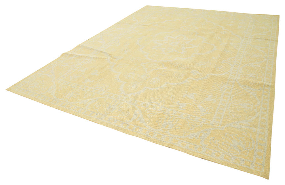 Rug N Carpet - Handwoven Oriental 8' 11" x 11' 11" Wool Yellow Oushak Rug