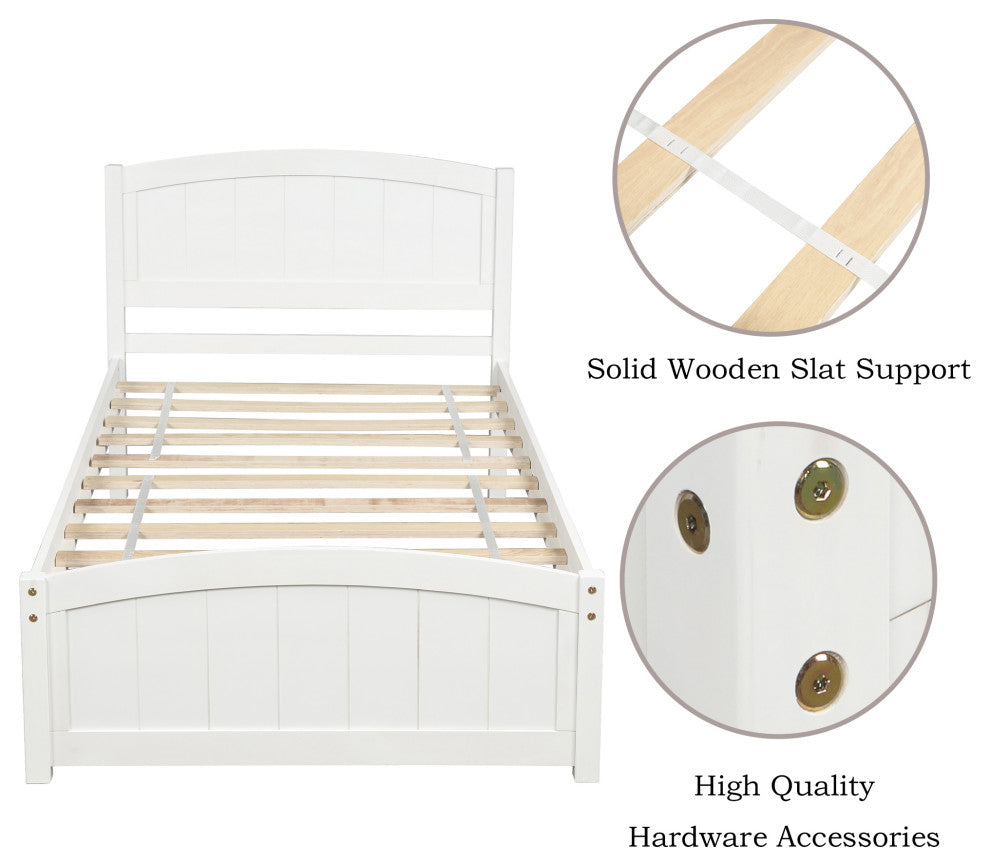 Gewnee Wood Platform Bed with Headboard,Footboard in White