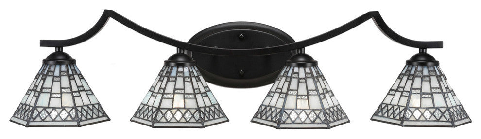 Zilo 4 Light Bath Bar, Matte Black Finish, 7" Pewter Tiffany Glass