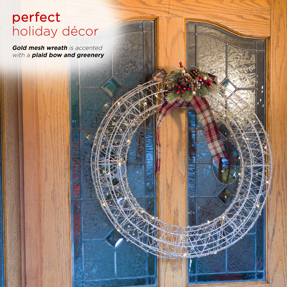 Gold Wire Christmas Wreath Hanging DÃ©cor with LED Lights