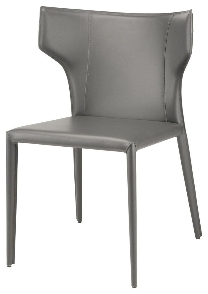Wayne Dining Chair, Armless Side Chair, Leather Guest Chair, Leather, Gray