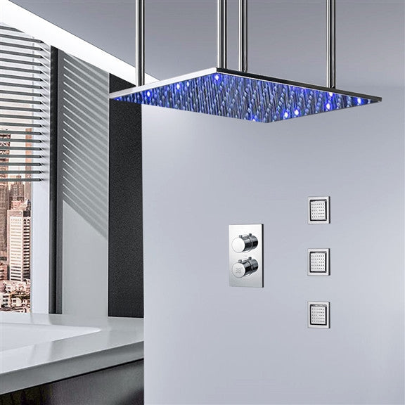 Bolsena 20" Digital LED Rainfall Shower System, 3 Jetted Body Sprays, Chrome