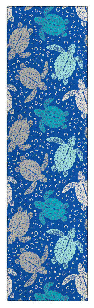 Indoor/Outdoor Seabreeze SZ13 Navy Machine Washable 2'3" x 7'6" Runner Rug