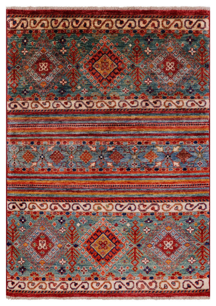 Hand Knotted Khorjin Super Kazak Wool Rug 3' 3" X 4' 8" Q5436