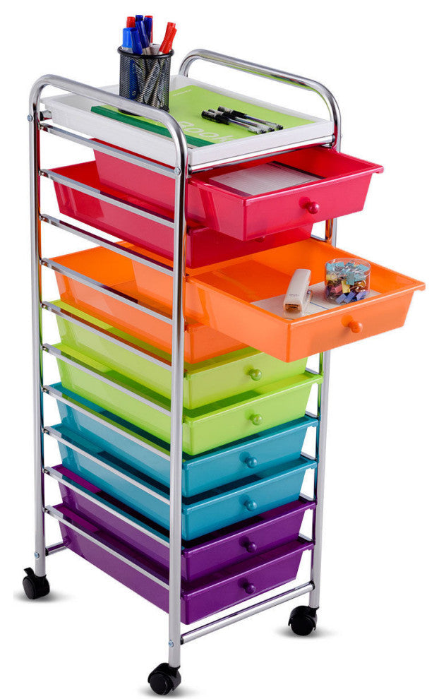 Costway 10 Drawer Rolling Organizer Cart Craft Utility Mobile Trolley Scrapbook