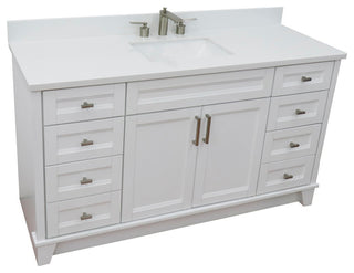 61" Single Sink Vanity, White Finish And Engineered Stone Top And Rectangle Sink