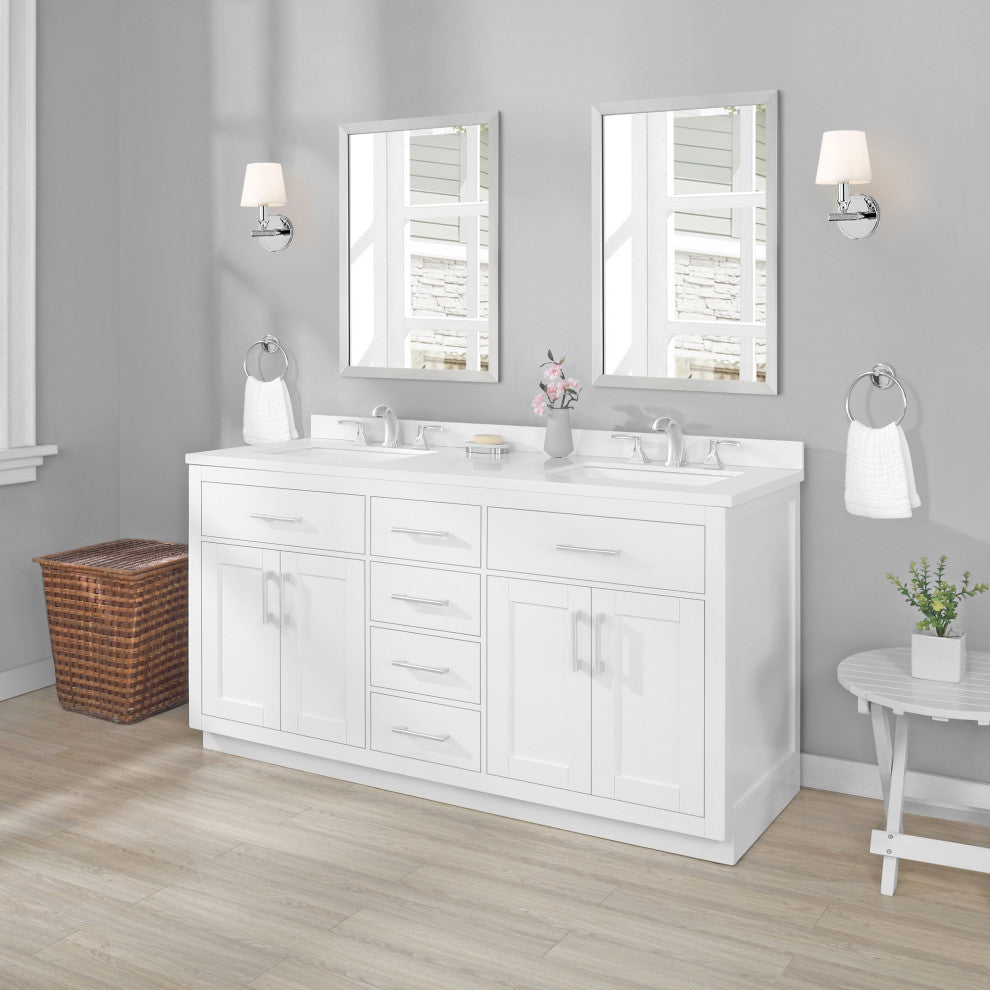 Ove Decors Bailey 60" Double Sink Vanity, White With Nickel Hardware