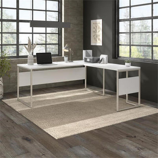 Hybrid 72W x 30D L Shaped Table Desk in White - Engineered Wood