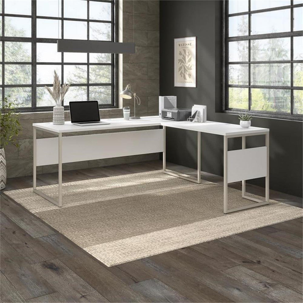 Hybrid 72W x 30D L Shaped Table Desk in White - Engineered Wood