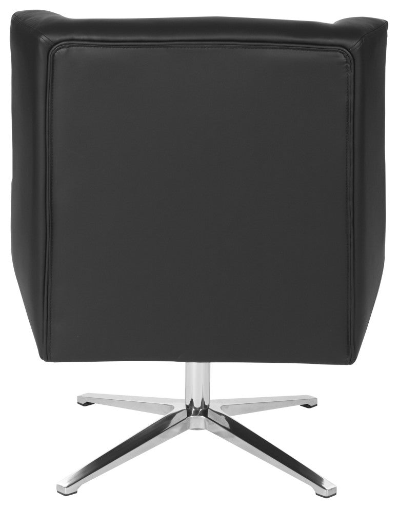 Faux Leather Guest Chair, White Faux Leather and Aluminum Base, Black