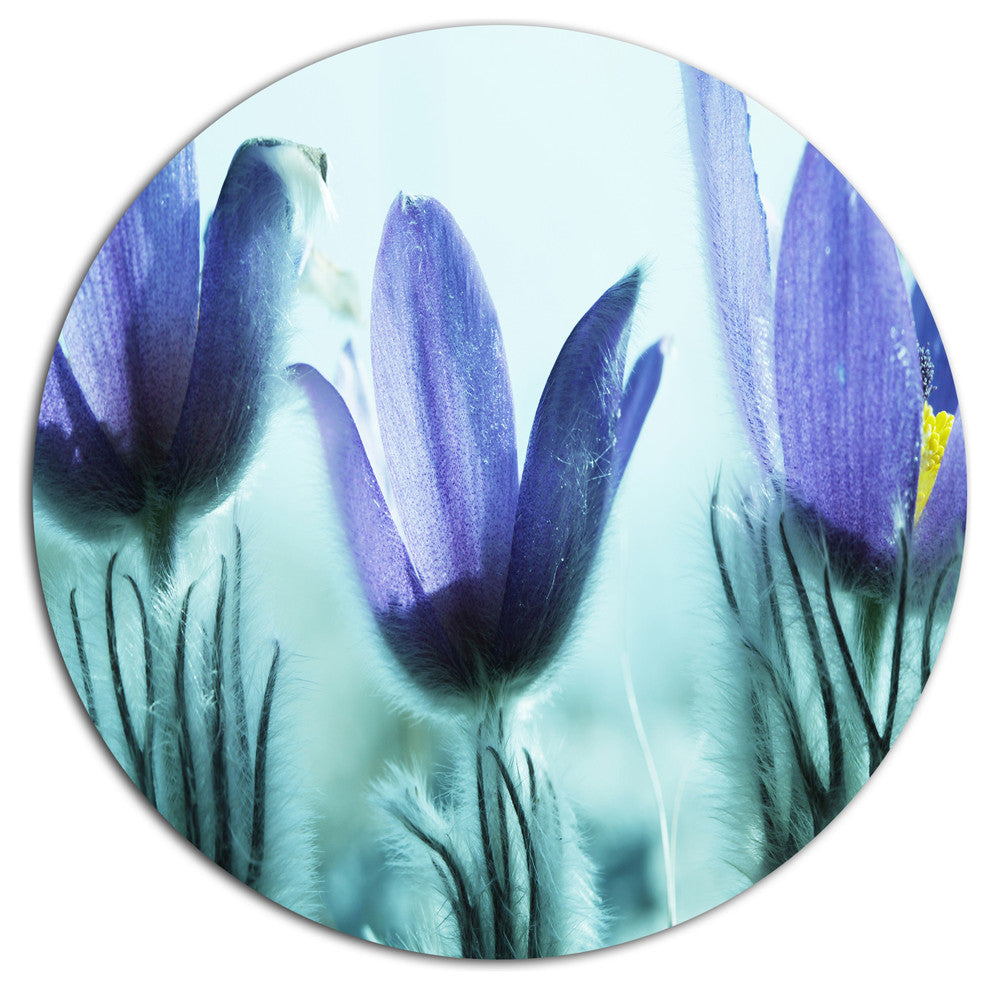 Purple Flowers With Petals, Flower Disc Metal Artwork, 11"
