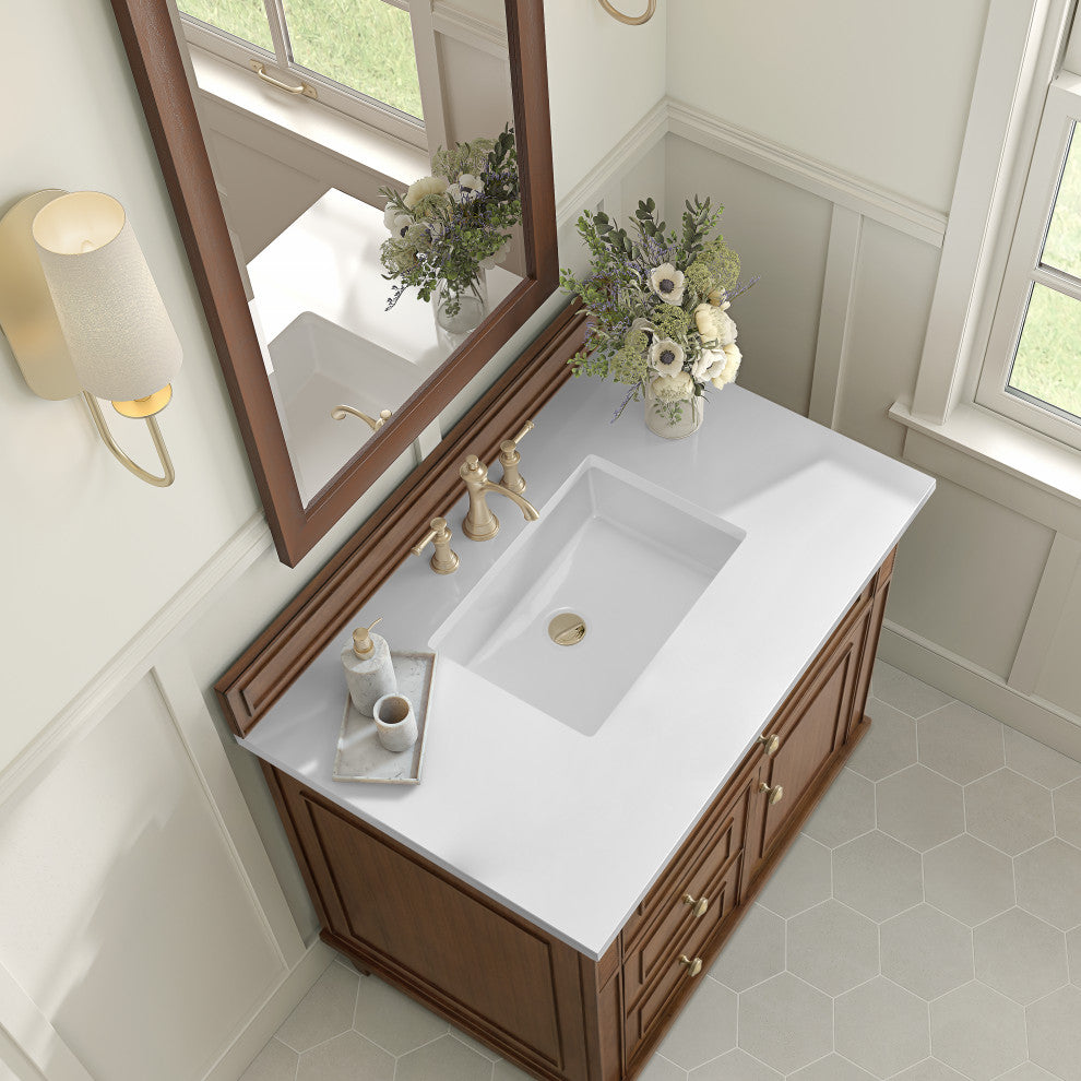 Lorelai 36" Single Vanity, Mid-Century Walnut, 3 CM White Zeus Top