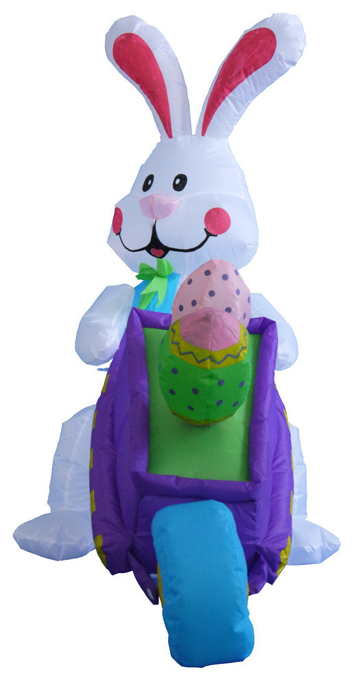 Easter Inflatable Rabbit Pushing Wheelbarrow With Eggs, 4'' Long
