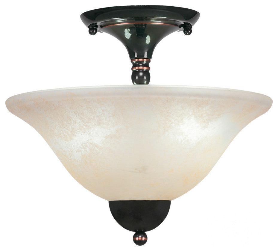 Semi-Flush With 2 Bulbs, 12" Amber Marble Glass