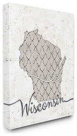 Stupell Industries Wisconsin Patterned Grey US State Design, 30 x 40