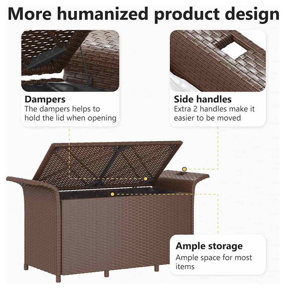 vidaXL Patio Storage Bench with Cushion, Ottoman Bench, 45.7-Inches Long, Brown