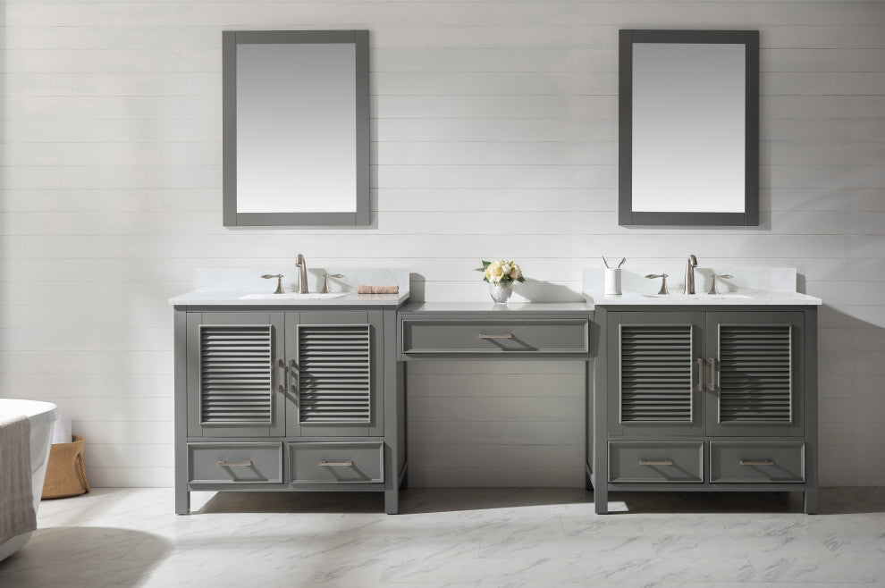 Estate Transitional Gray 102" Double Sink Bathroom Vanity Modular Set