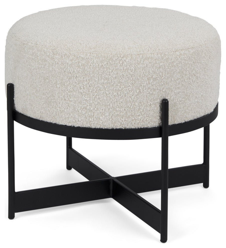 Amelia Cream Boucle With Black Metal Upholstered Pouf