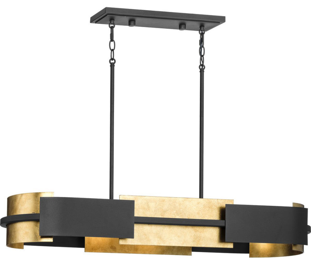 Lowery 4-Light Textured Black Linear Chandelier With Distressed Gold Leaf Accent