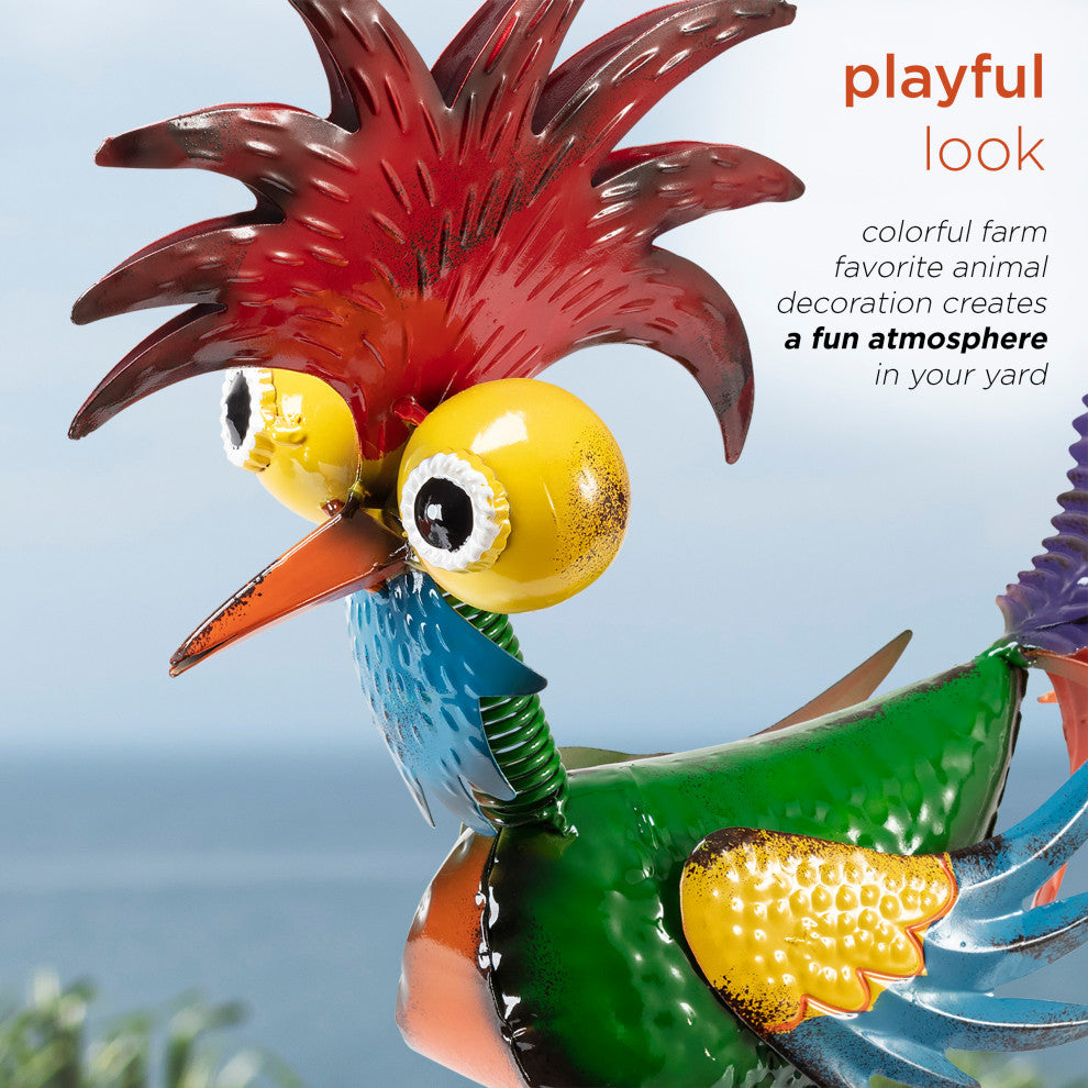 Alpine Wacky Tropical Metal Rooster Decor Statue, 17"