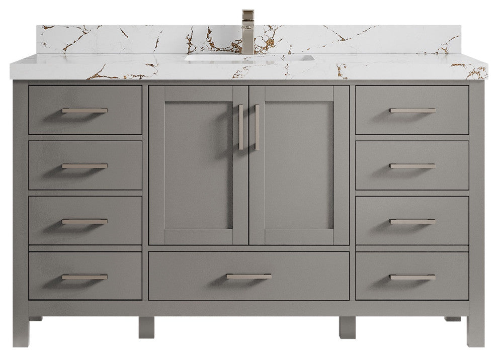 Malibu 60 Single Sink Vanity in Elephant Skin Gray 2" Viola Brown