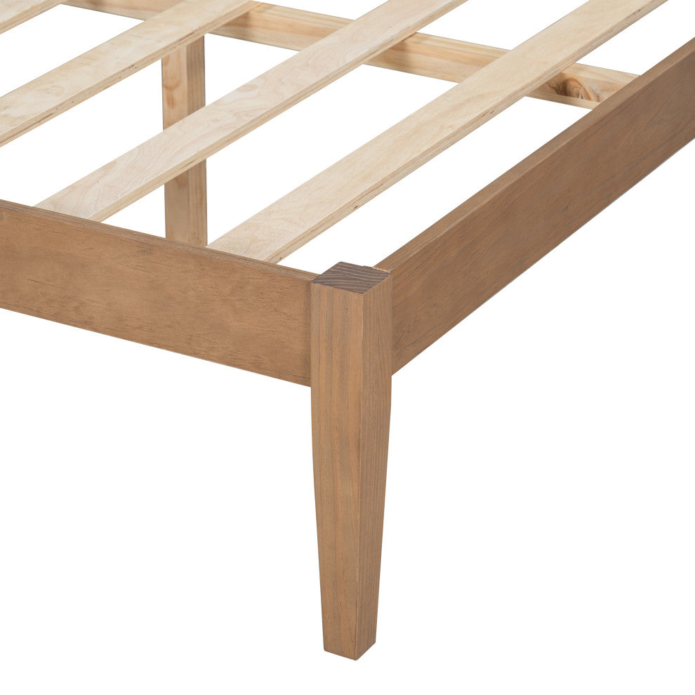 GDF Studio Queen Platform Bed With Woven White Leather Back & Natural Wood Frame