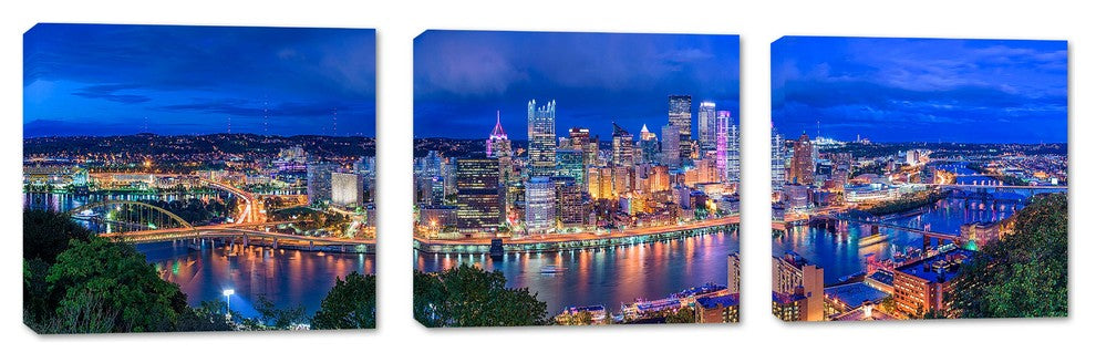 Pittsburgh, Pennsylvania Skyline, 3-Panel Canvas Print Wall Art, 60"x20"
