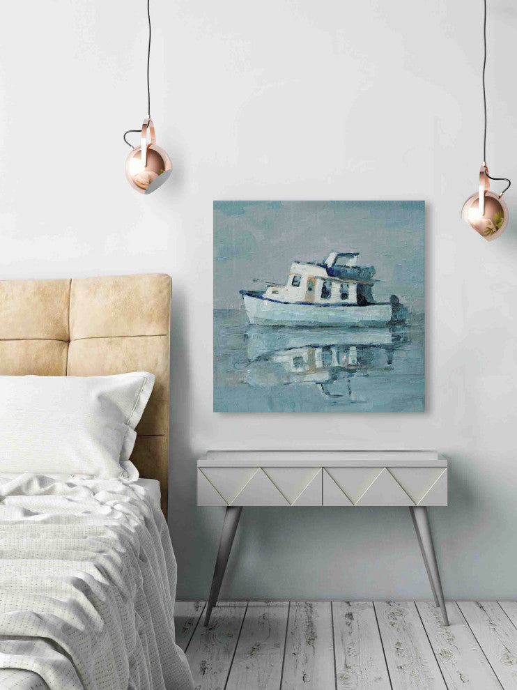 "Boat Reflection" Painting Print on Wrapped Canvas, 18"x18"