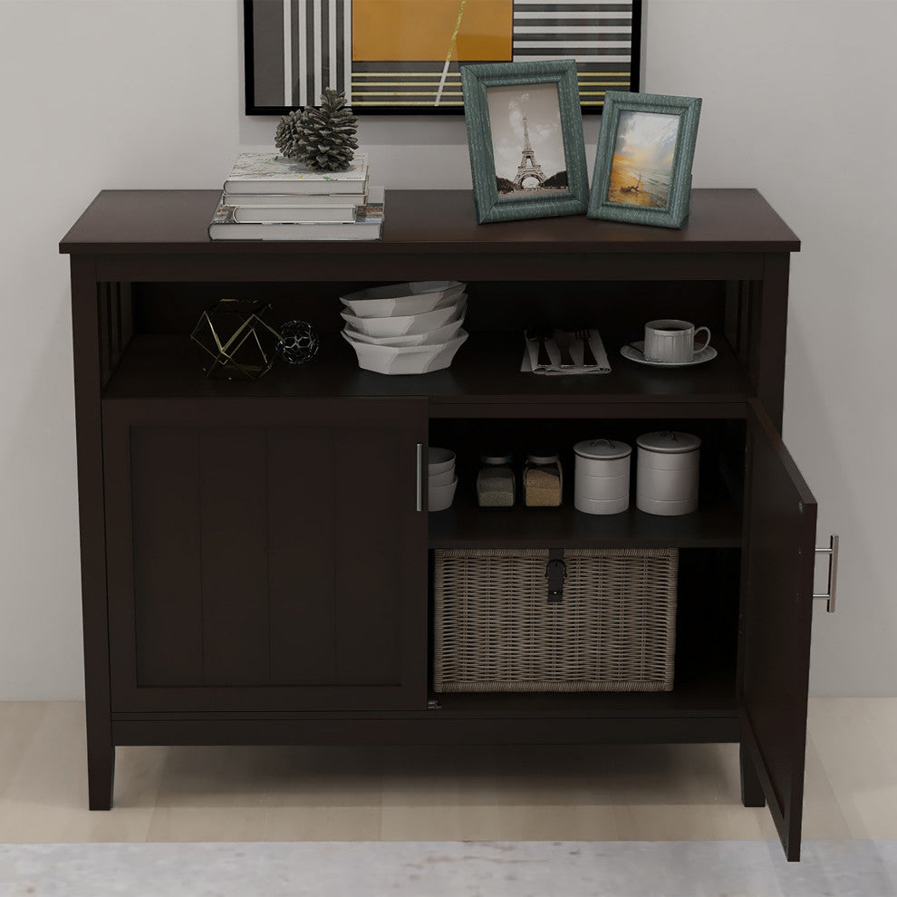 Wood Double Door Accent Cabinet with Open Shelf, Brown, 40" X 16"