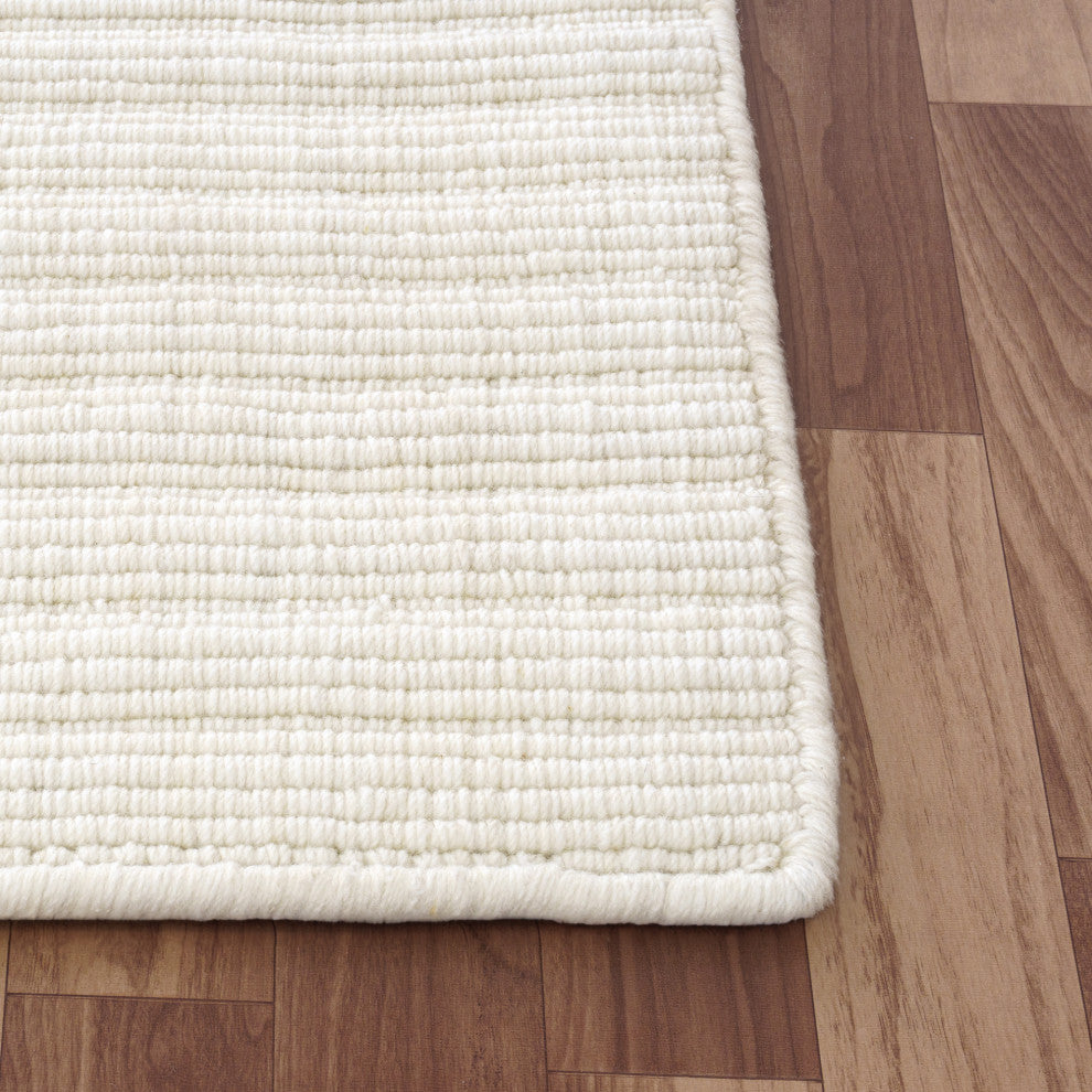 Ivory Transitional Solid Handwoven New Zealand Wool Indoor Rug, 7'9" x 9'9"