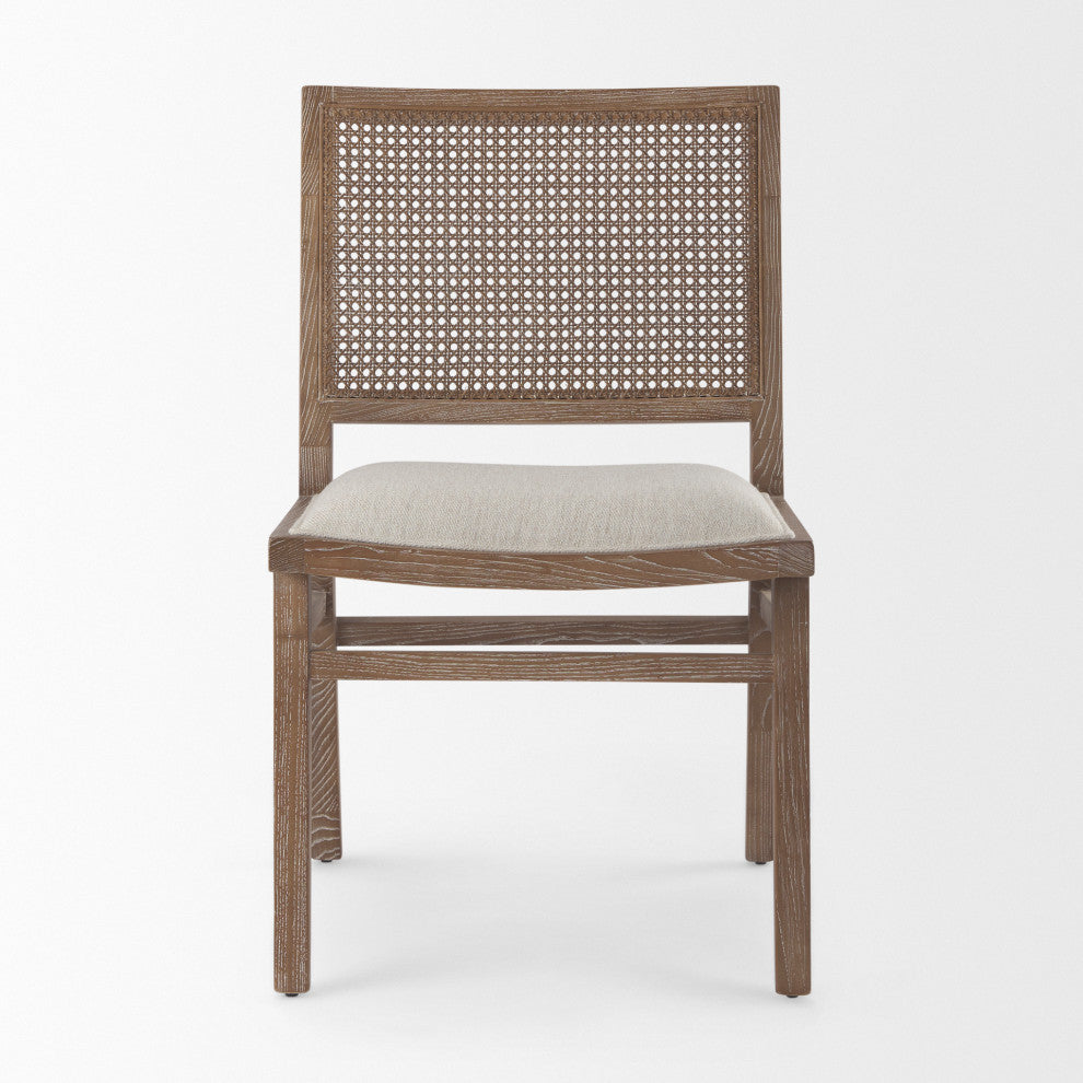 Wynn Cream Fabric With Cane And Light Brown Wood Frame Dining Chair (Set of 2)