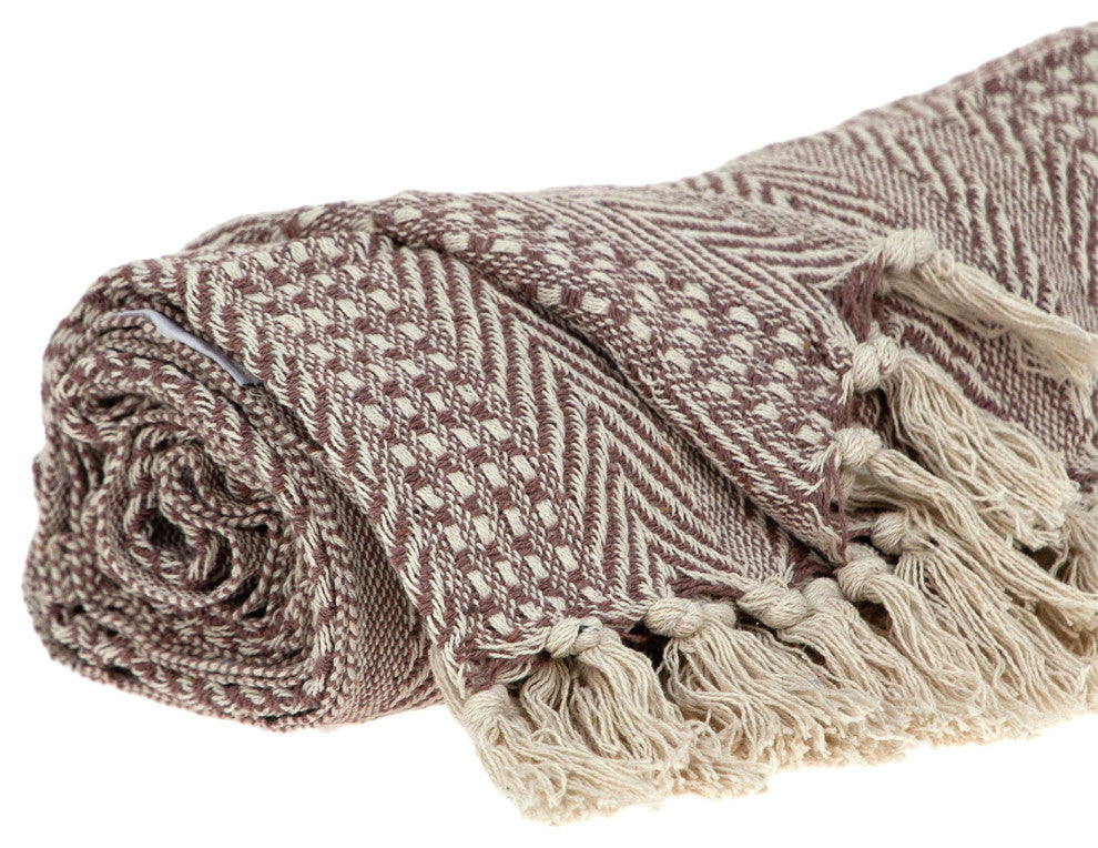 Brown and Beige Woven Herringbone Handloomed Throw