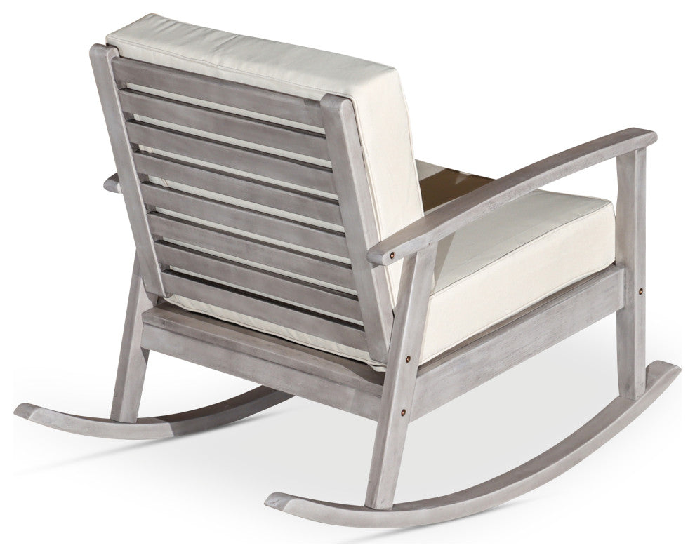 DTY Outdoor Living Longs Peak Eucalyptus Rocker w/ Cushions, Silver Gray, Burgun