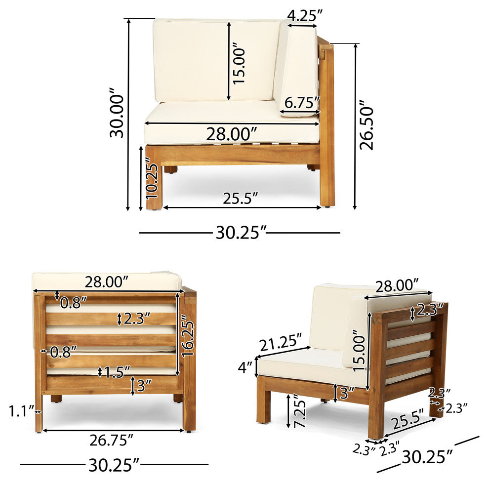 GDF Studio Dawson Outdoor 2-Seater Acacia Wood Sectional Loveseat Set, Beige