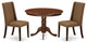 3Pc Dinette Set, Round Dining Table, 2 Upholstered Dining Chairs, Mahogany