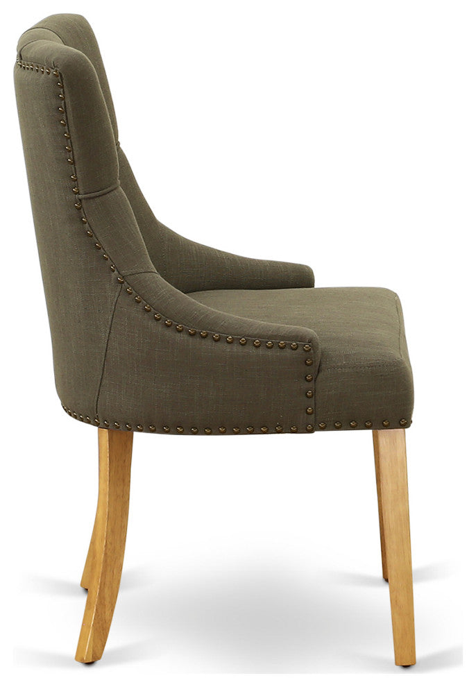 Friona Parson Chair With Oak Leg And Linen Fabric Dark Gotham Grey Set of 2