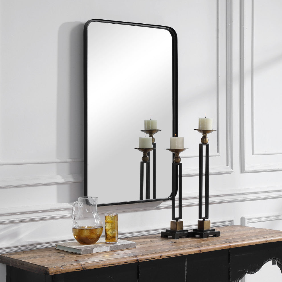 38" Industrial Black Metal Mirror