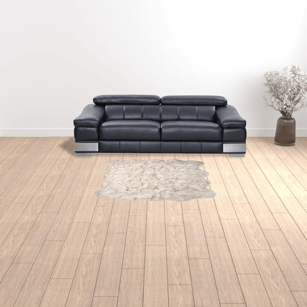 6' X 6' Ombre Tan Faux Fur Washable Non Skid Area Rug