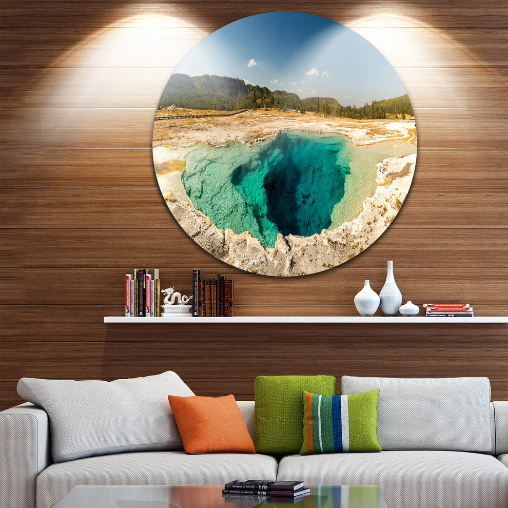 Yellow Stone Pool Panorama, Landscape Large Disc Metal Wall Art, 11"