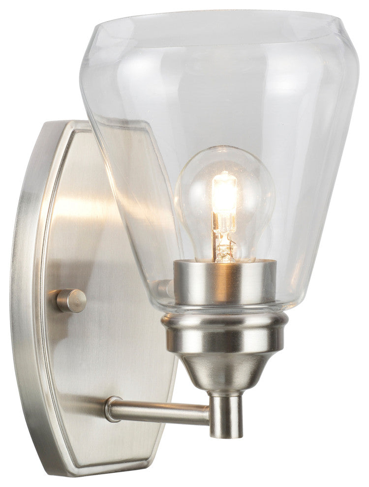 62119-1, 1-Light Metal Bathroom Vanity Wall Light Fixture, Satin Nickel